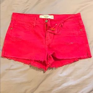Red Lightly Distressed Denim Shorts